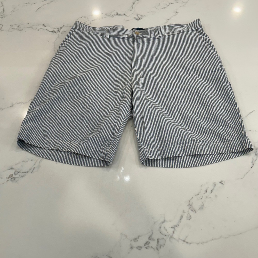 Polo Ralph Lauren‎ Seersucker Shorts Mens 36 Blue White Stripe Summer Preppy